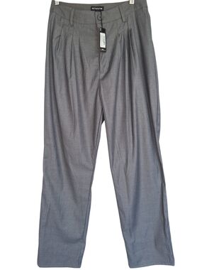 PrettyLittleThing Gray Pleated Wide-Leg Trousers